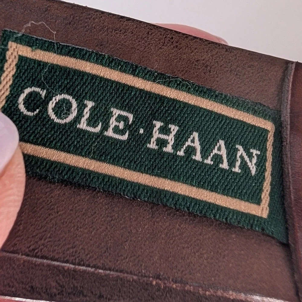 Cole Haan Belt Mens 38 Brown Italian Handcrafted Leather Paneled Silver Buckle